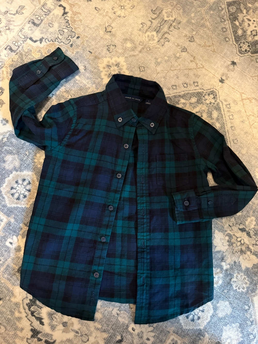 Janie and Jack boys Green & Navy Plaid Button-Up Shirt